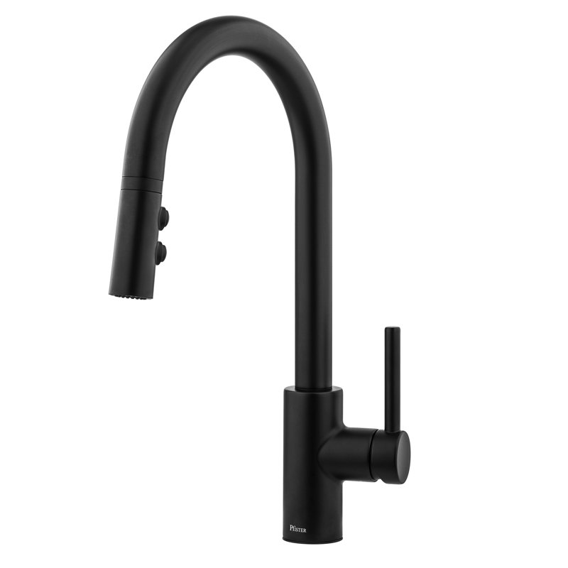Robinet de cuisine rétractable à poignée unique Stellen, Noir mat