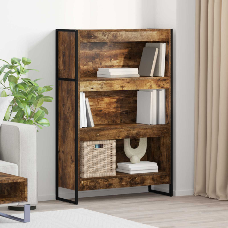 Steel Book Cabinet Bookcase, (3 Shelves) 121cm. H x 80cm. W x 30cm. D, Smoke Oak