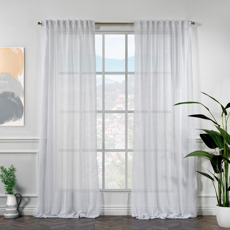Extra Long & Extra Wide Faux Linen Semi Sheer Single Panel, White, 58" W x 95" L