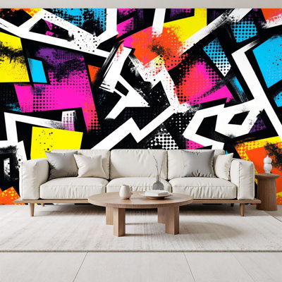 Papier peint auto-adhésif à motifs géométriques abstraits à motif géométrique à lignes vives H 69 po x l 96 po, papier peint amovible en PVC autocollant pour chambre à coucher, salon, chambre des garçons