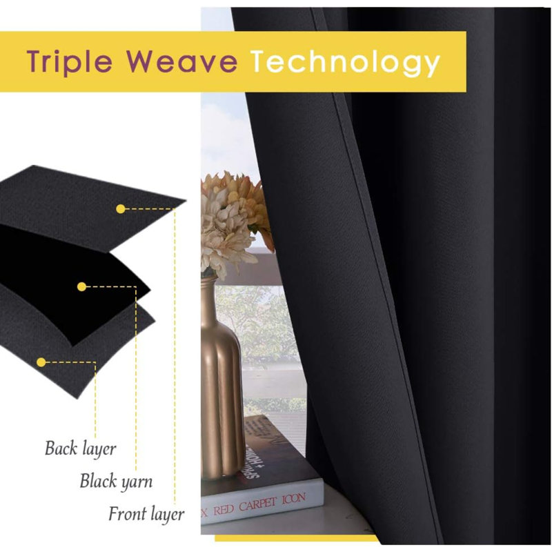 Blackout Curtain Pair, Black, 42" W x 72" L