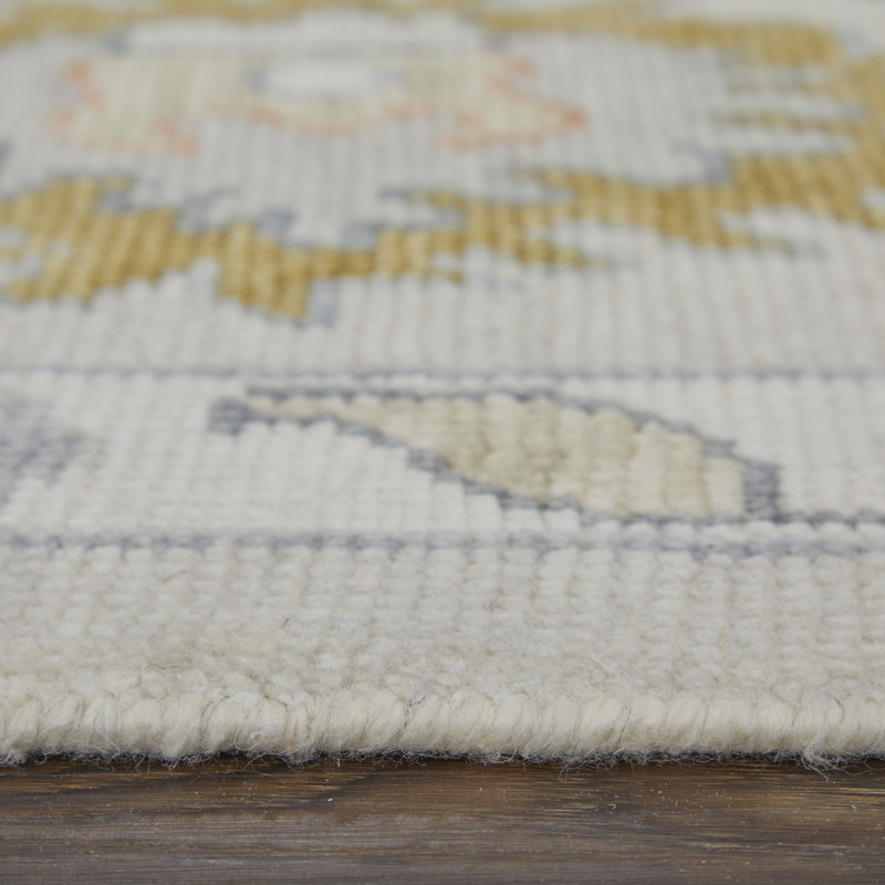 Karina Hand Knotted Wool Floral Area Rug in Gray/Light Blue/Ivory, Rectangle 9'6" x 13'6"