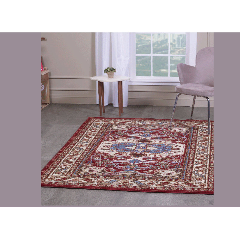 Tapis oriental rouge et beige Wisconsin, Rectangle 6 pi 6 po x 9 pi 5 po