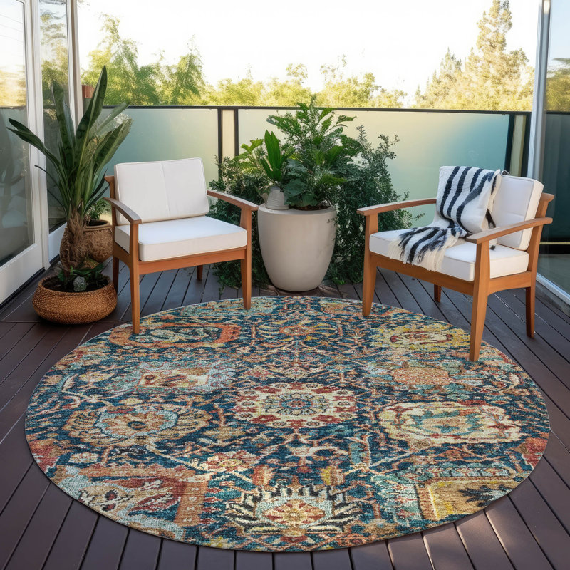 Machine Washable Indoor/Outdoor Chayden ACN1101 Navy Rug, Round 8'