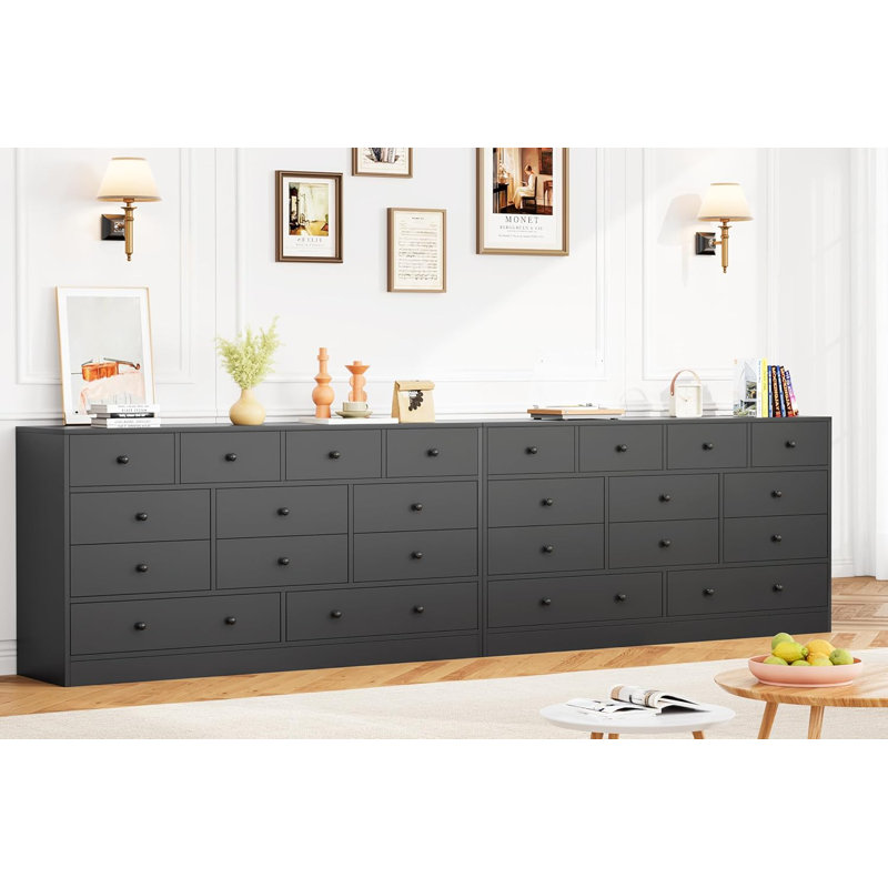 Commode 12 tiroirs en bois 61 "avec prise de courant 61", Noir