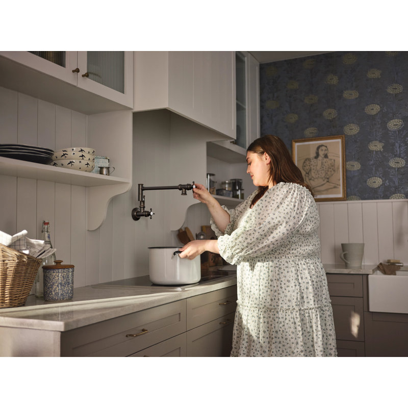 Moen Traditional Wall Mount Swing Arm Folding Pot Filler Kitchen Faucet, Oil Rubbed Bronze