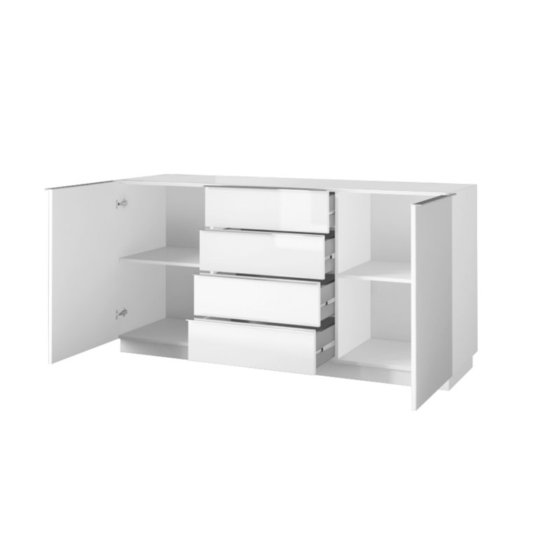 Ates 160cm Sideboard, White/White Glass