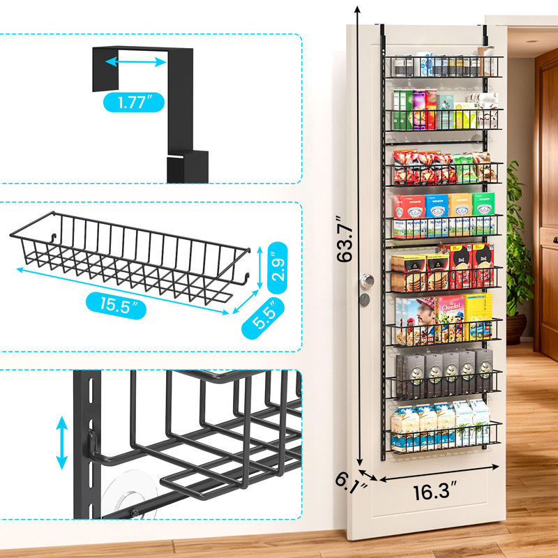 Porte-garde-manger à 8 niveaux, support de rangement pour garde-manger au-dessus de la porte et étagère à épices