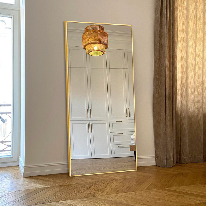 Vertell Oversize Rectangle Full Length Metal Mirror for GYM/ Bedroom with Stand, 71" x 24", Brushed Gold