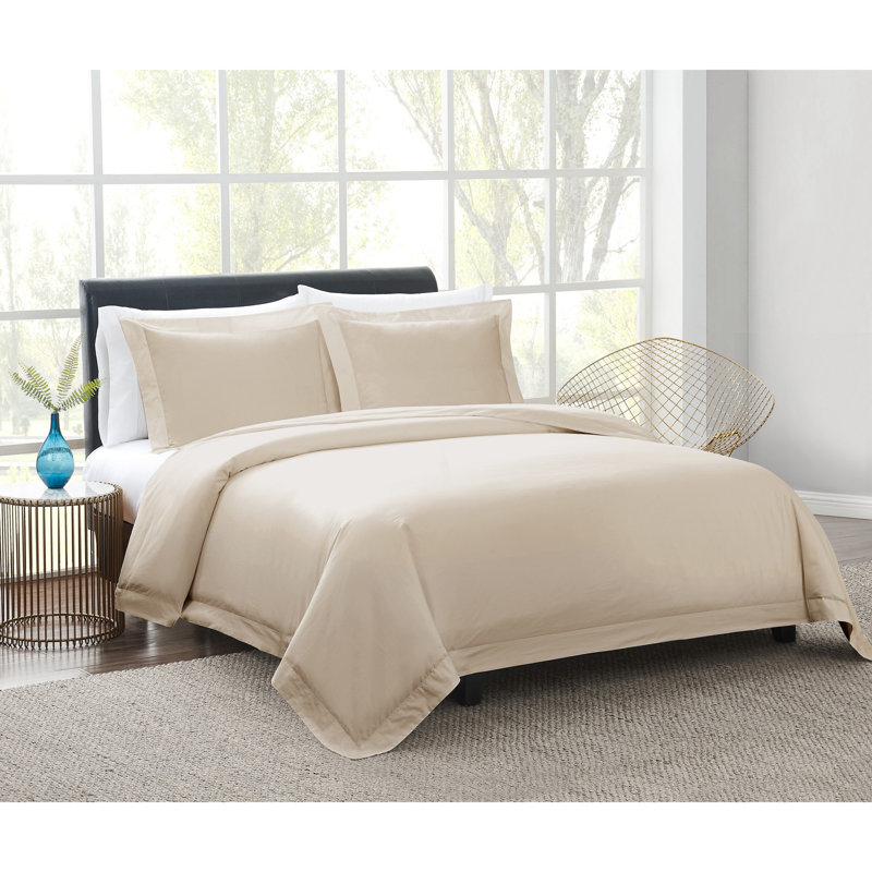 Ensemble de housse de couette en coton 400TC Vince Camuto, Housse de couette double + 2 taies décoratives st, Kaki