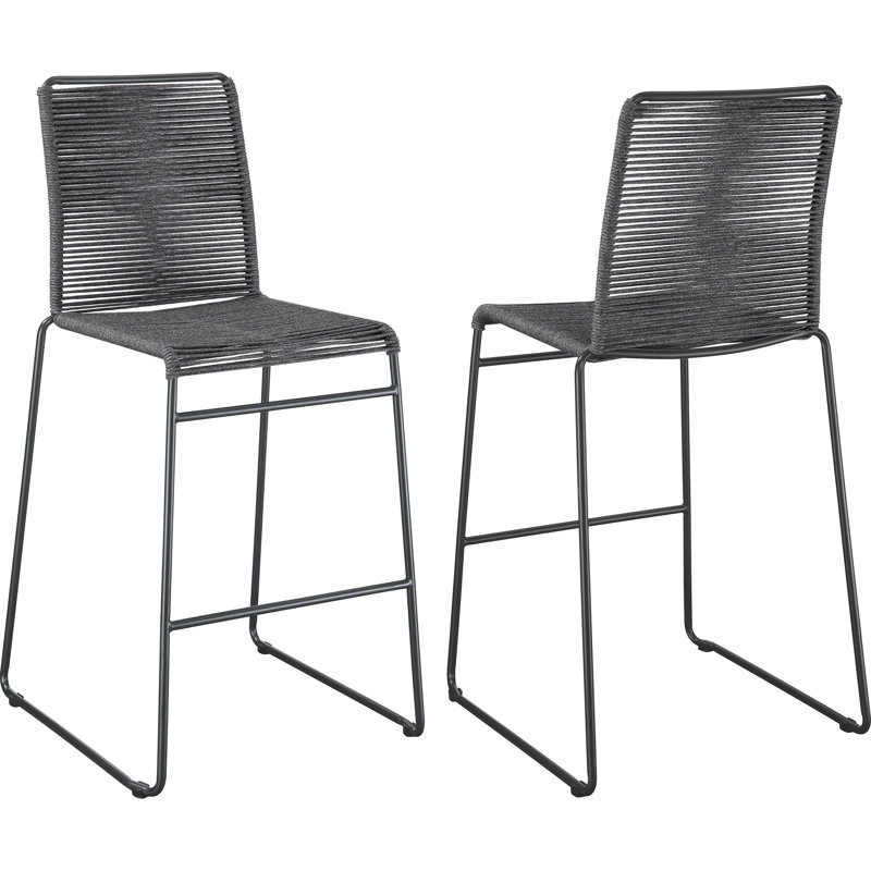 Chaises de bar en métal tissé gris anthracite - 2 pièces, conception rustique pour tabourets de salle à manger de style moderne, cadre