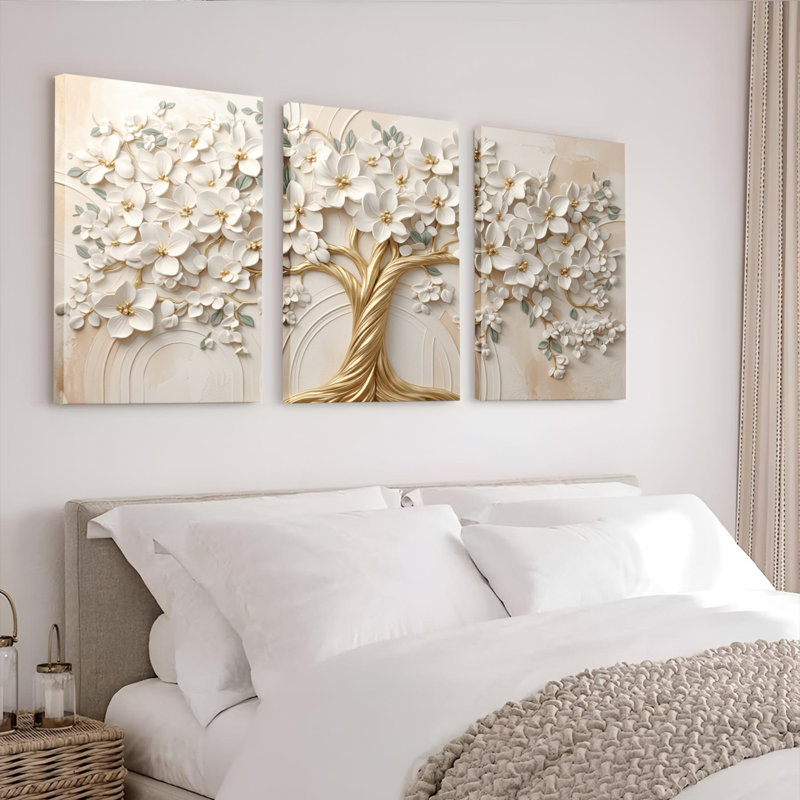 Ensemble de 3 tableaux muraux sur toile représentant des arbres floraux, pour la décoration du salon, de la chambre et de la maison.