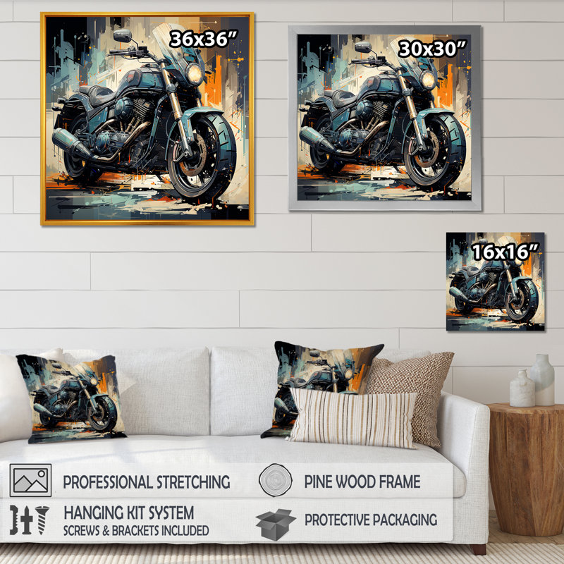 " Blue Chopper Bike Matrix ", Gold Single Picture Framed, 30" H x 30" W x 1" D