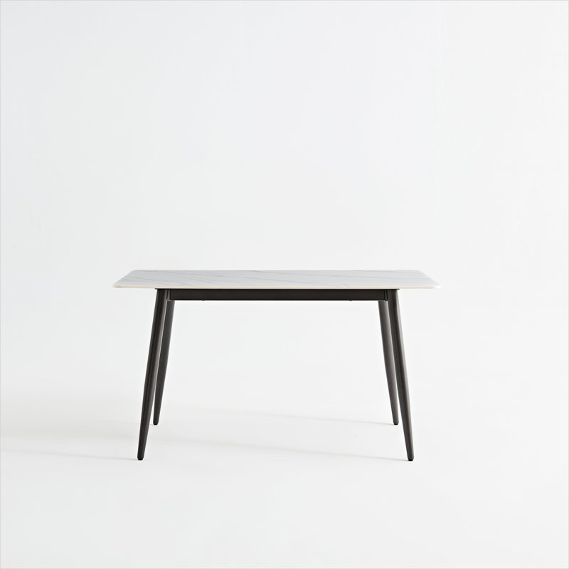 4-Seater Rectangular Dining Table with Ceramic Top – Modern Stone Look, Soft White Black Iron Base, 55 Inches
