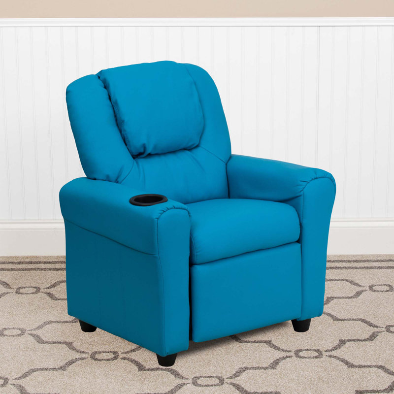 Forman LeatherSoft Contemporary Kids Recliner with Cup Holder and Headrest, Yellow