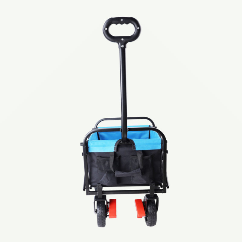 Mini chariot de plage pliable de jardinage (noir + bleu + frein)