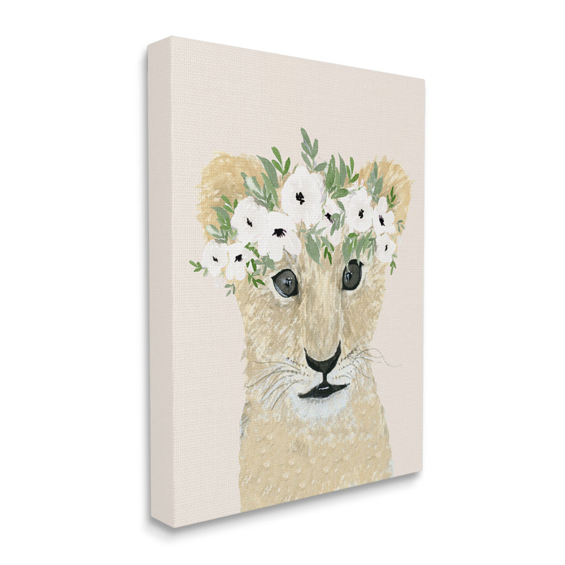 «Big Eye Baby Lion», couronne florale pour enfants, impression, H 20 po x l 16 po, Toile tendue