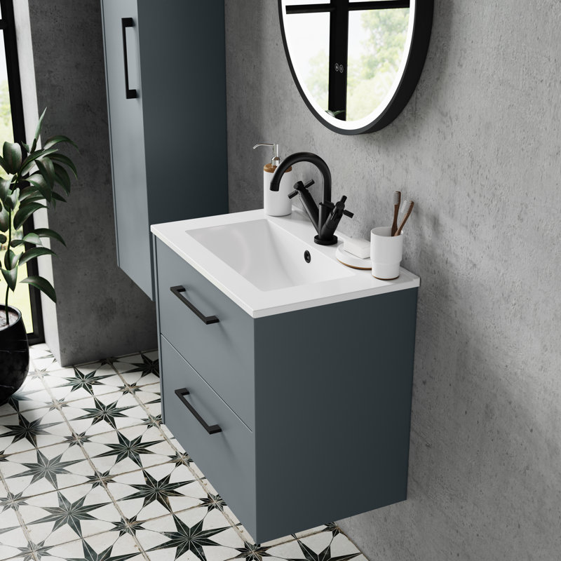 Juno Single Bathroom Vanity with Integrated Vitreous China Basin, Coastal Grey