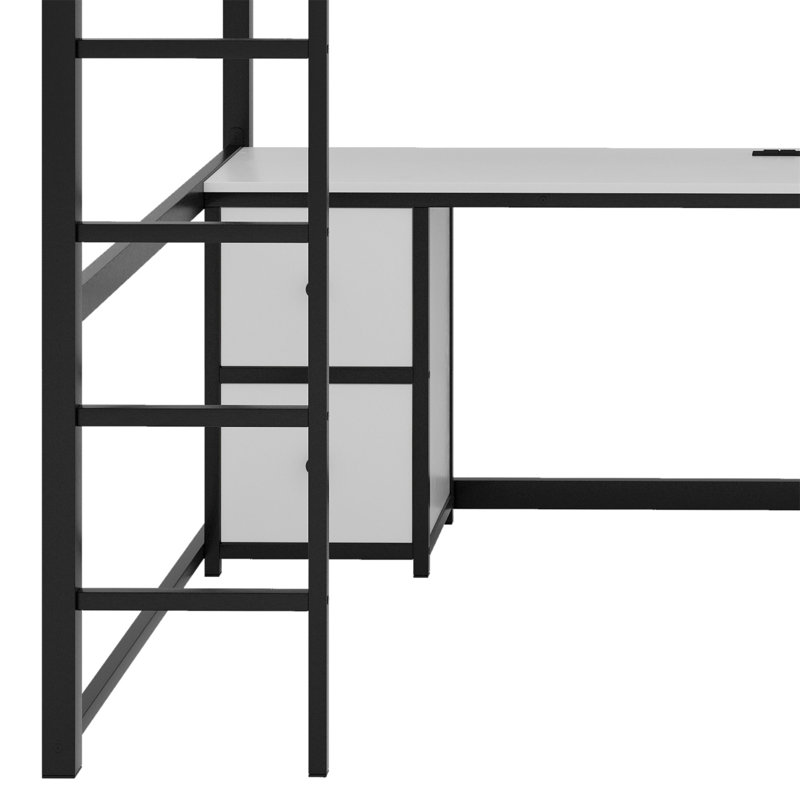 Lit mezzanine double avec tiroirs Alekzander Kids, Noir