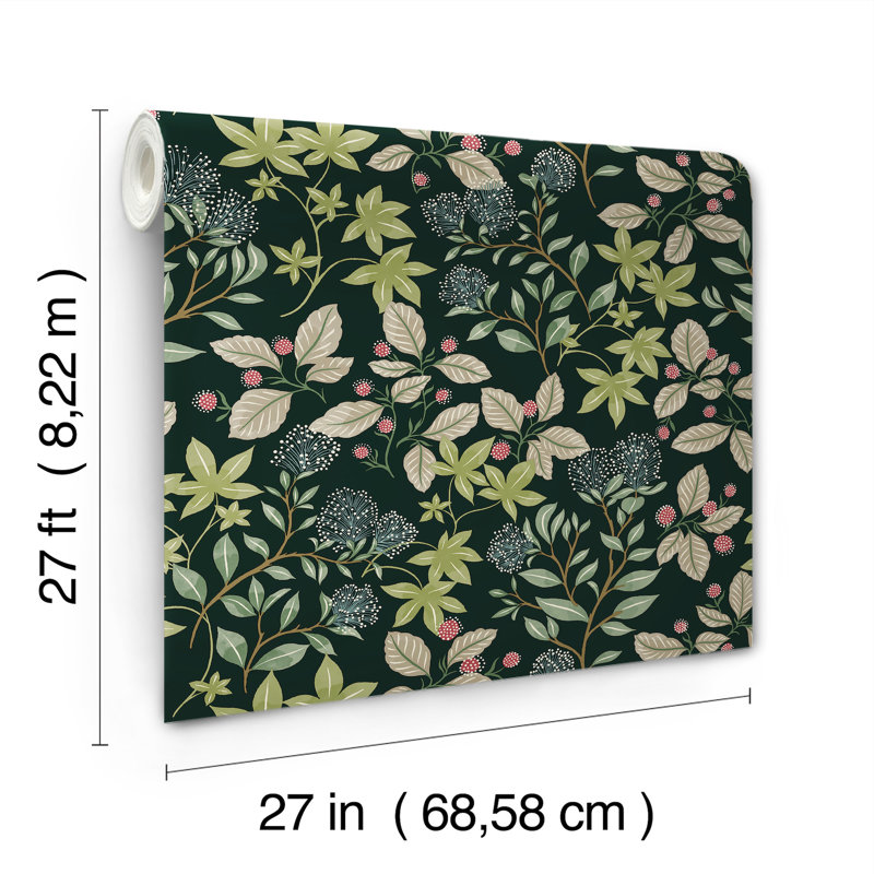 Mildred Black Botanical Trail Wallpaper, Green