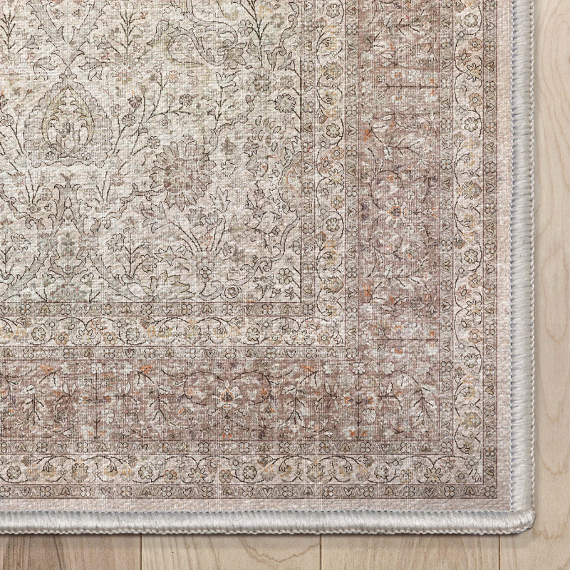 Tapis oriental beige botanique Ervin Isolde, Tapis de couloir 2 pi 3 po x 7 pi 3 po