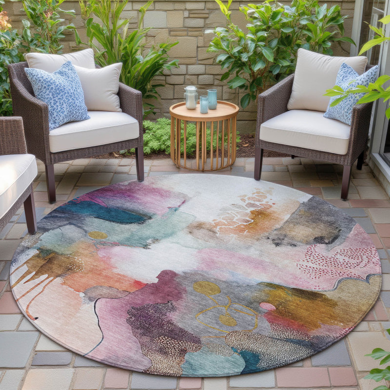 Tapis intérieur / extérieur lavable à la machine Xhevrie, Rond 8 pi