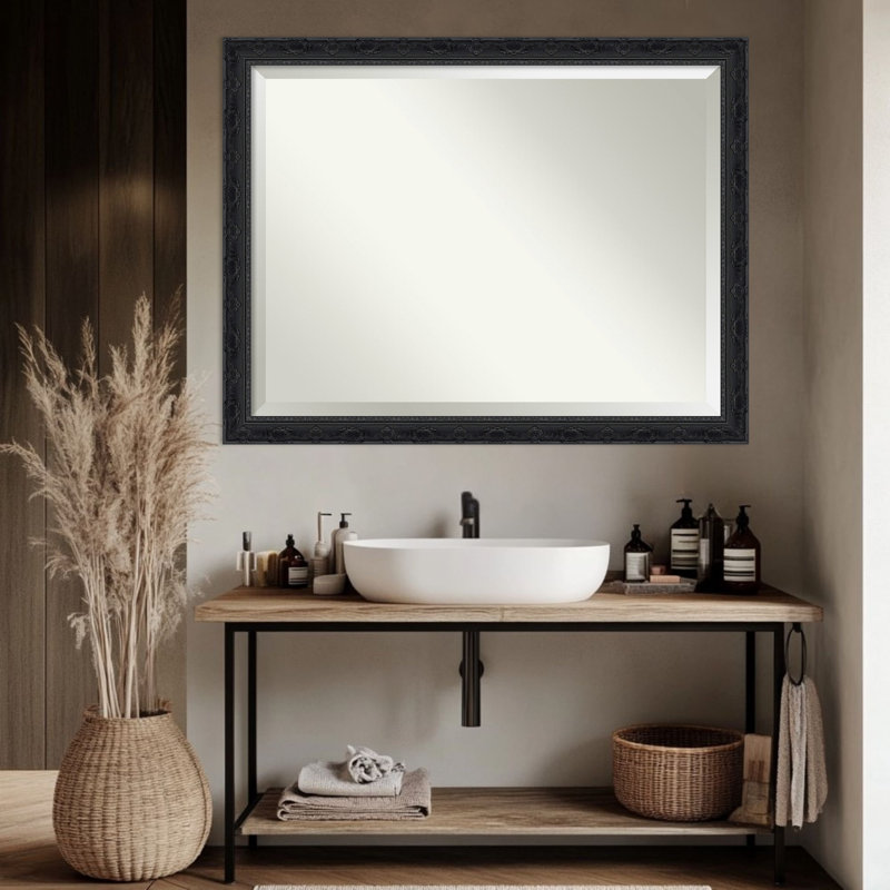 Miroir mural de salle de bain Filigree, 34,5 po x 44,5 po, Gloss Black