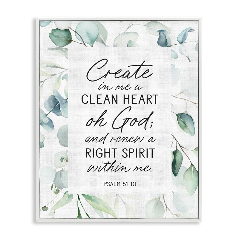 Giclée encadrée «Clean Heart & Right Spirit», design par lettré et doublé, H 20 po x l 16 po