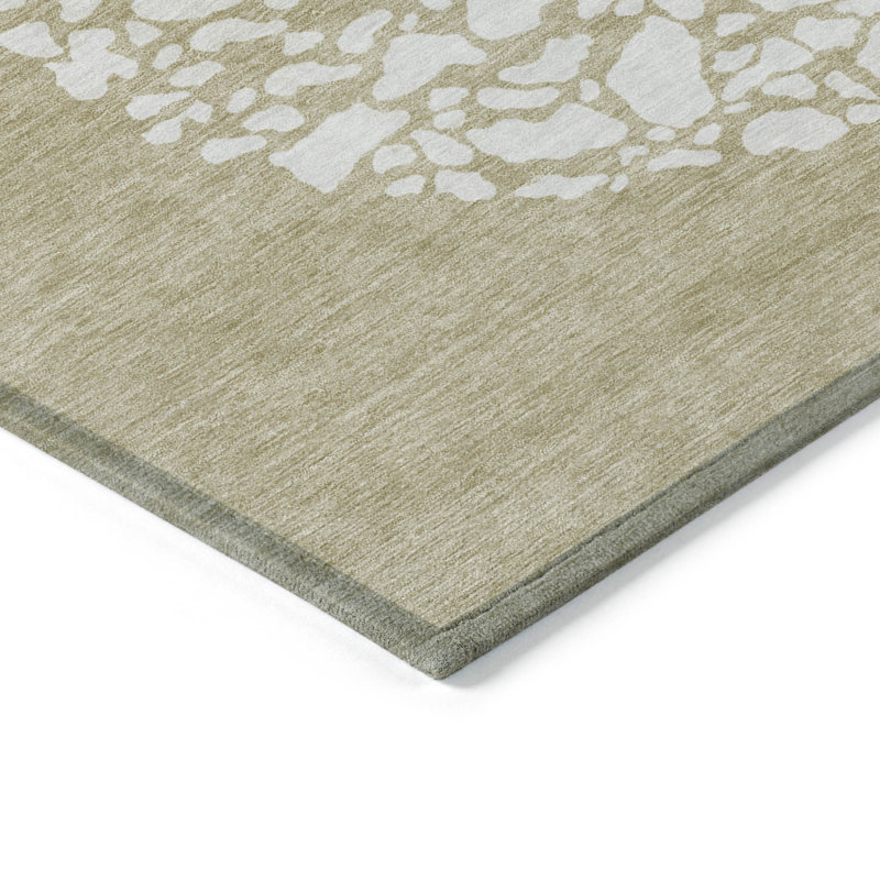 3' X 5' Beige Tan And Taupe Abstract Washable Indoor Outdoor Area Rug