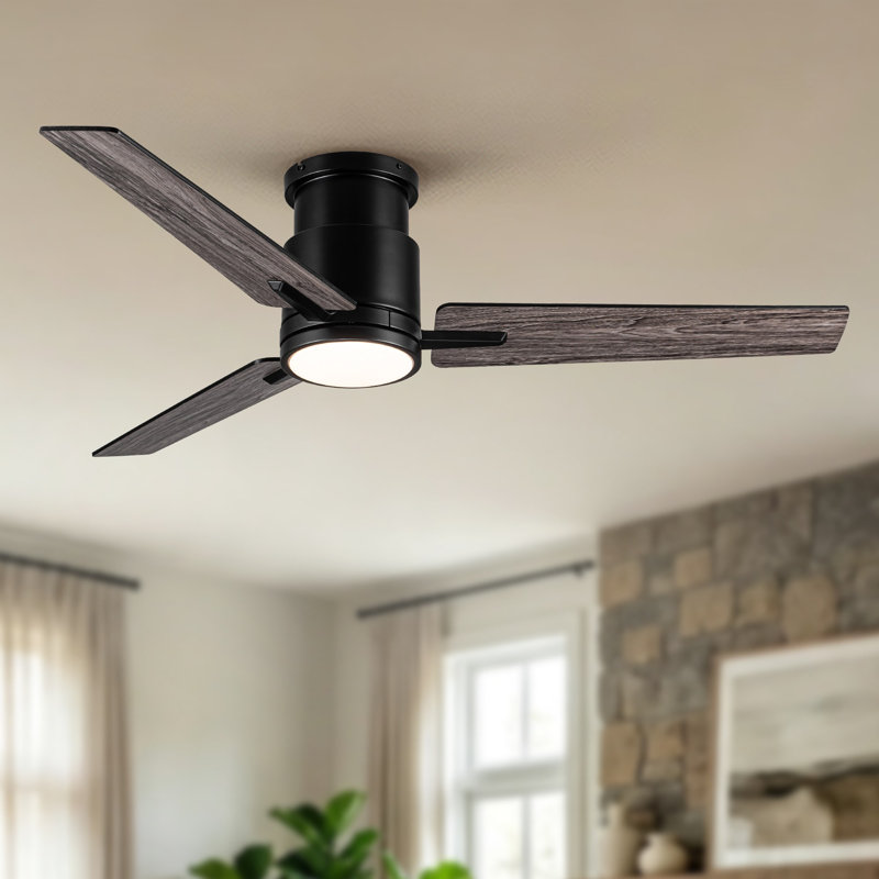 Homelover 52" Modern Flush Mount Ceiling Fan With Light, Low Profile DC Reversible Ceiling Fan, Dual‑Sided Blades, 3Cct Dimmable Reversible Dc Motor Timer Memory