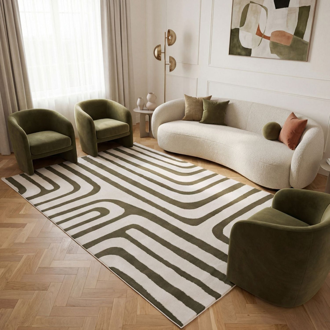 Loft Modern Curved Line Living Room Area Rug and Runner Soft Pile