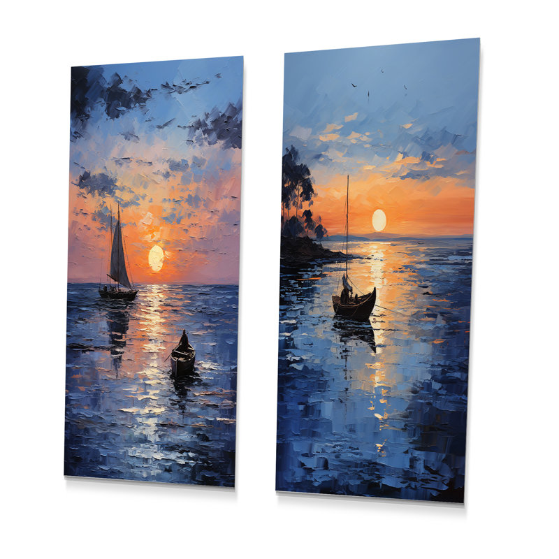 «Blue Hushed Evening Coastal Sunset II», ensemble de 2 reproductions d'art en métal Coastal Sunset, H 28 po x l 24 po