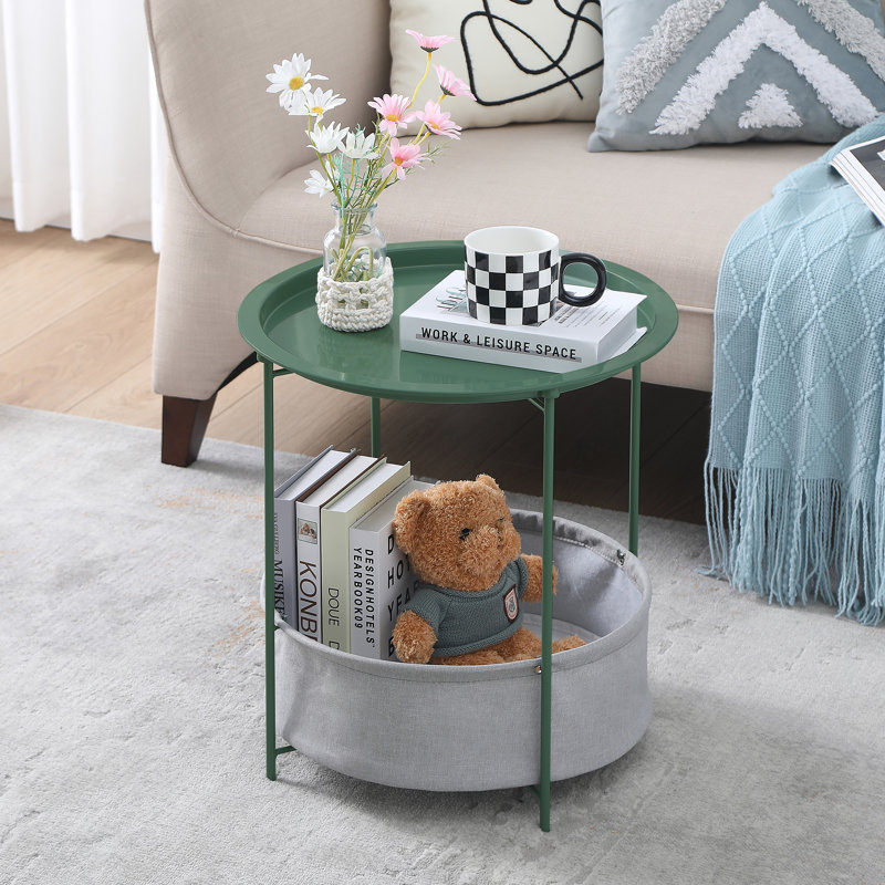 Ensemble de tables de bout Jarrion avec plateau à sac de rangement et pieds pliables en X, Vert
