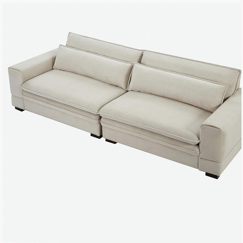 Le canapé moderne de style Mid-Century (beige) rehausse l'ambiance de la maison, idéale pour les rassemblements en appartement et la détente dans la chambre à coucher