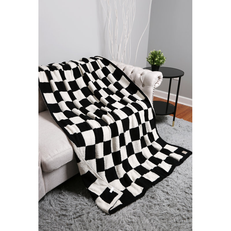 Checkered Pattern Luxury Soft Throw Blanket, Black