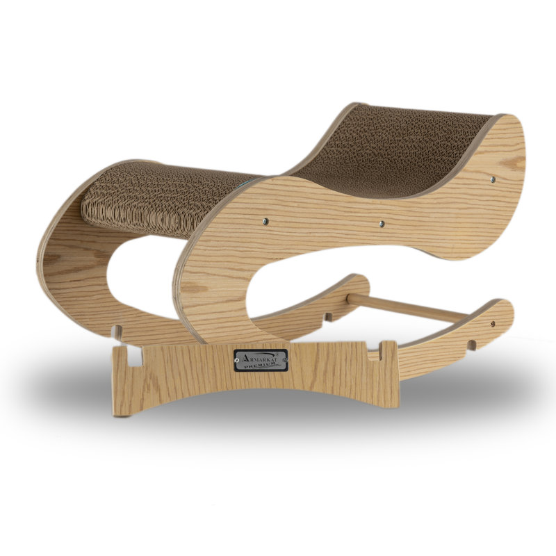 Natural Wood and Cardboard Cat Rocking Chair