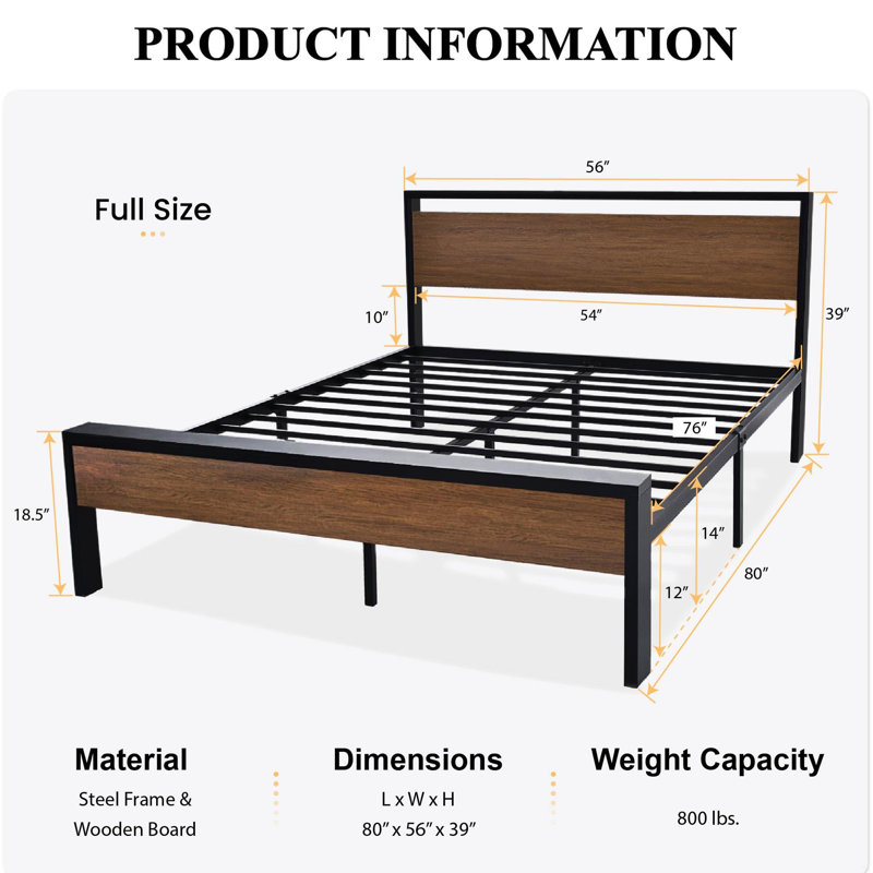 Base de lit plateforme en métal 14 pouces, Double