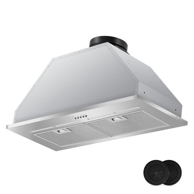 27.9" 600 CFM Insert Range Hood – Fits 30" Cabinets, Stainless Steel Kitchen Stove Hood, Ducted/Ductless Convertible, 3 Speed Ultra-Quiet Operation, Push Button Controls, 5-Layer Aluminum Baffle Filters, Charcoal Filters, LED Lights, Silver