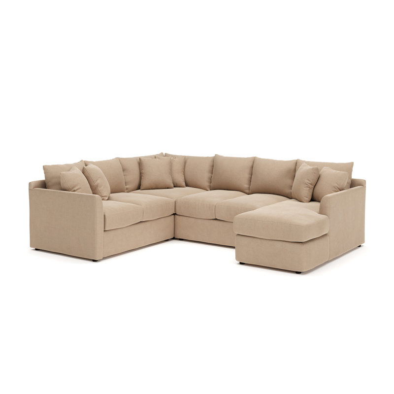 Canapé modulaire en U à 3 pièces de 6 pièces 119 po Cecelia, Denim indigo classique, Orienté à droite