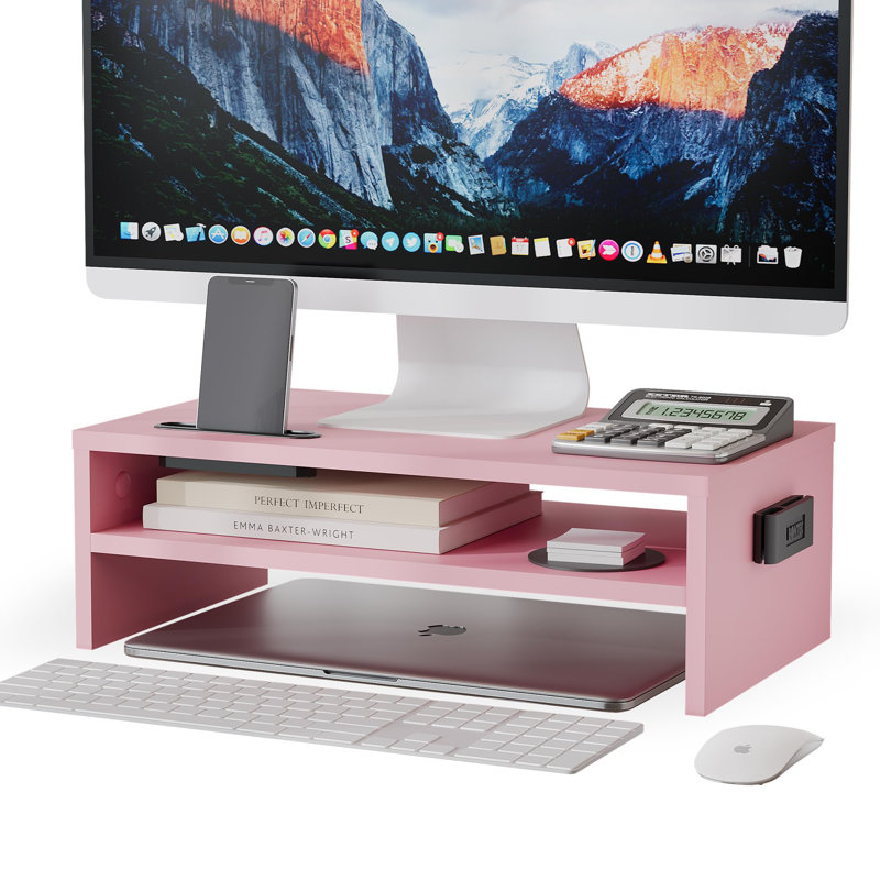 Saater Wood Monitor Stand, Pink