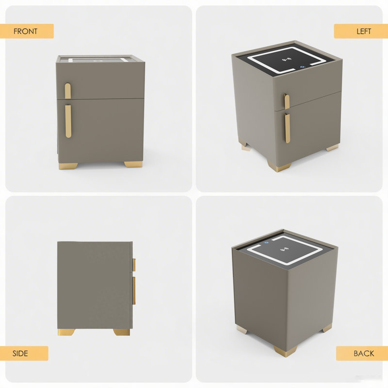 Kendrianna Nightstand with Safe Box and LED Lights and Wireless Charge, Light Brown