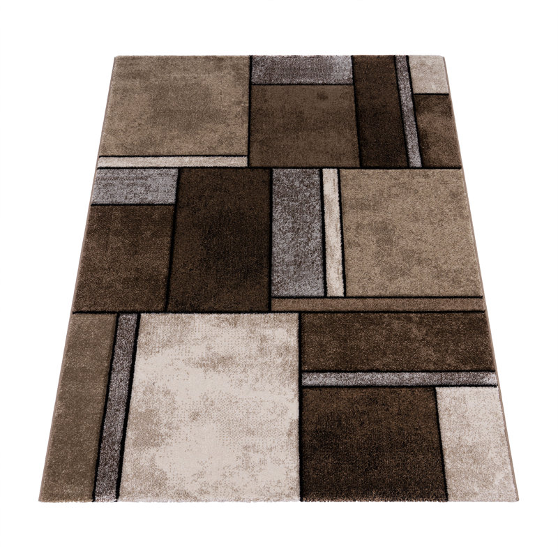 Abstract Machine Woven Polypropylene in Brown/Beige, Rectangle 5'3" x 7'7"