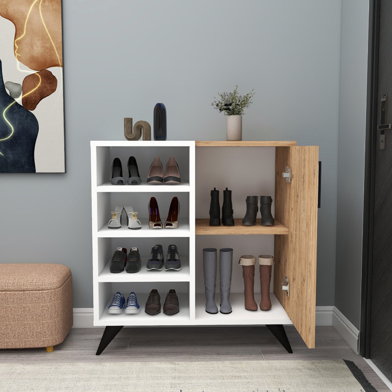 10 Pair Shoe Storage Cabinet, Light Brown/White