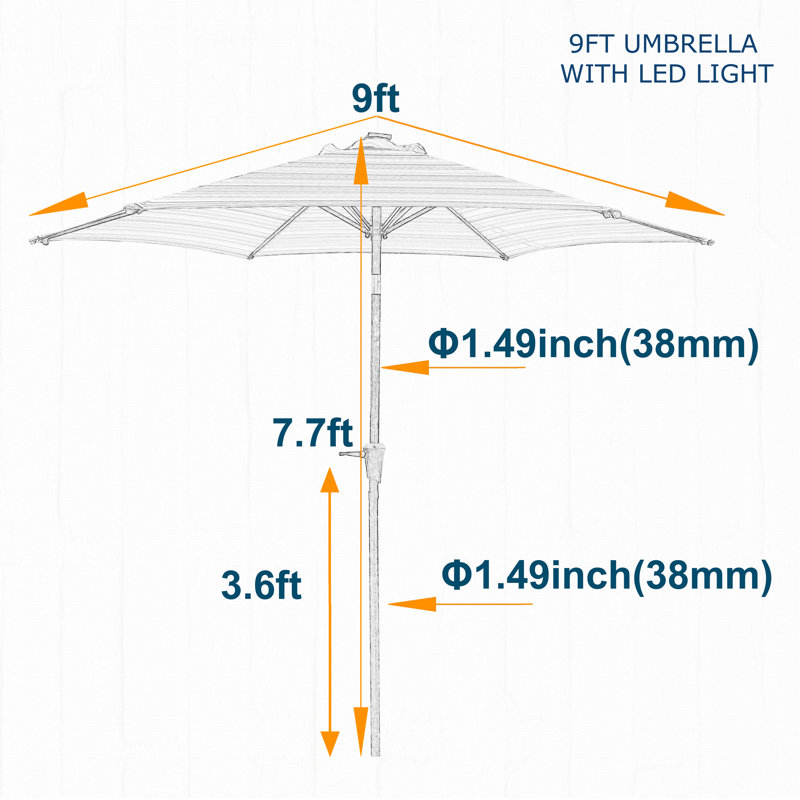 9FT UMBRELLA WITH LIGHT Pattern + Orange, Pattern + Orange