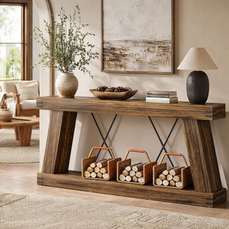 70.9" Farmhouse Console Table, Dark Brown