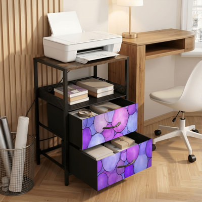 Table de chevet 2 tiroirs avec station de charge, table de chevet pour chambre avec ports USB et amp; Imprimé Outlets