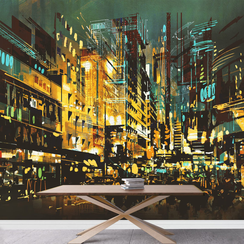 Modern City Buildings Border, 100" L x 144" W