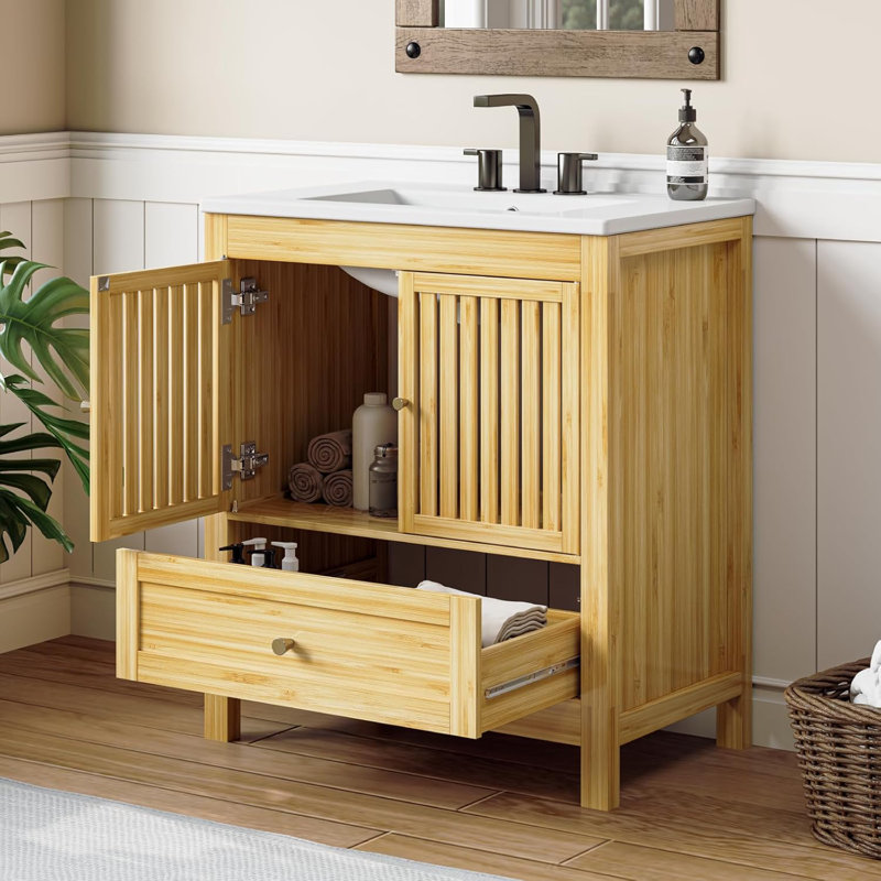 Meuble-lavabo 30 po en bambou avec lavabo simple Farmhouse