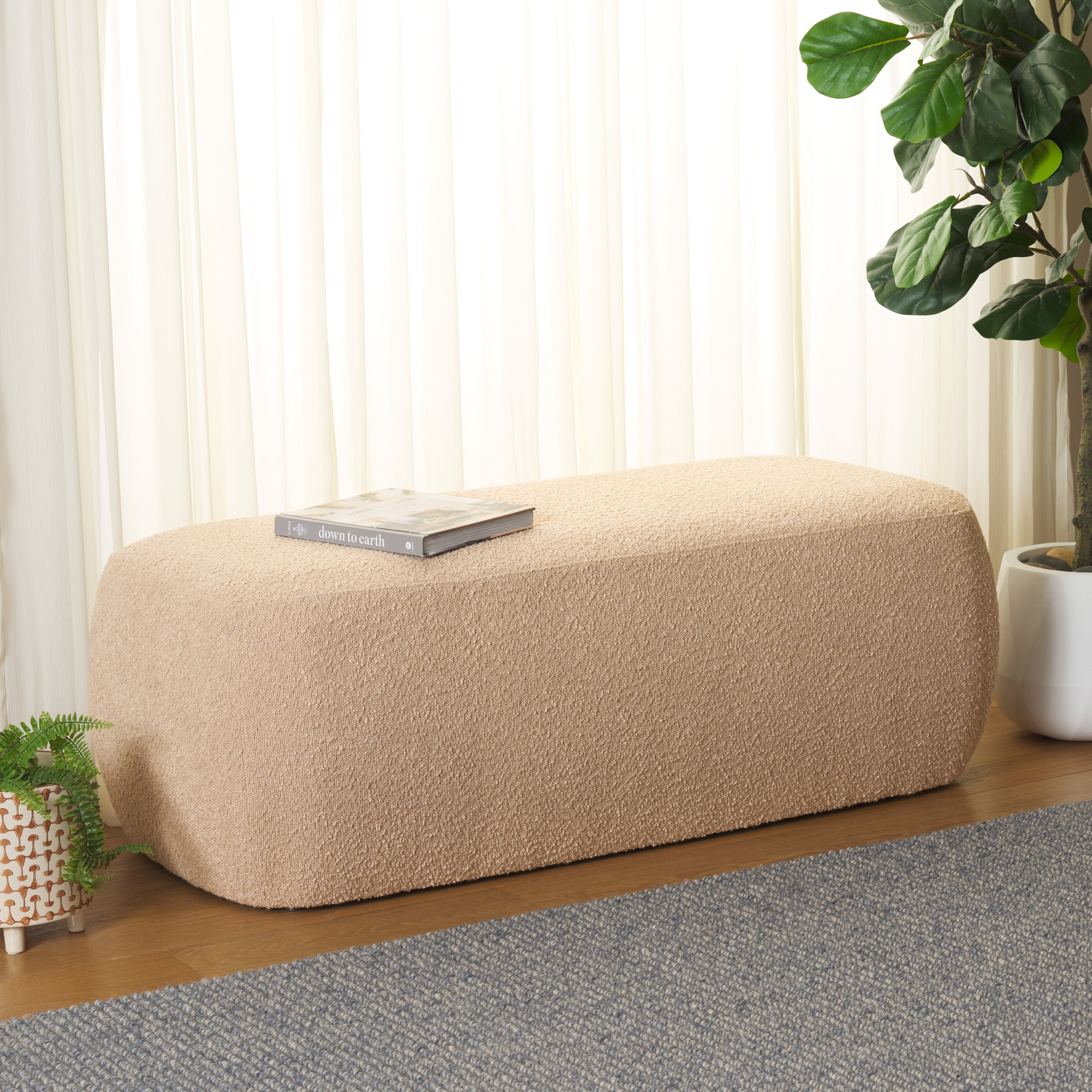  Elodie 50" Rectangle Ottoman, Tan Boucle