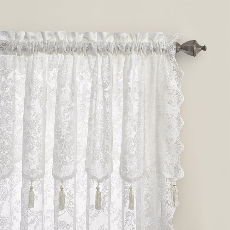 Roxann Lace Semi Sheer Curtain Pair, White